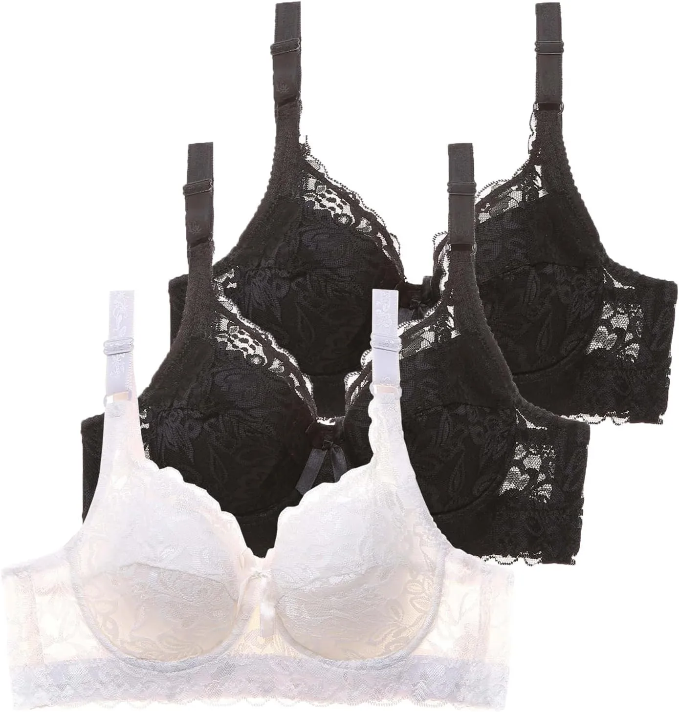 3 Pack Lace Bras for Women Underwire Push Up Adjustable Straps Bras Sexy Full Coverage Comfort Everyday Bralettes