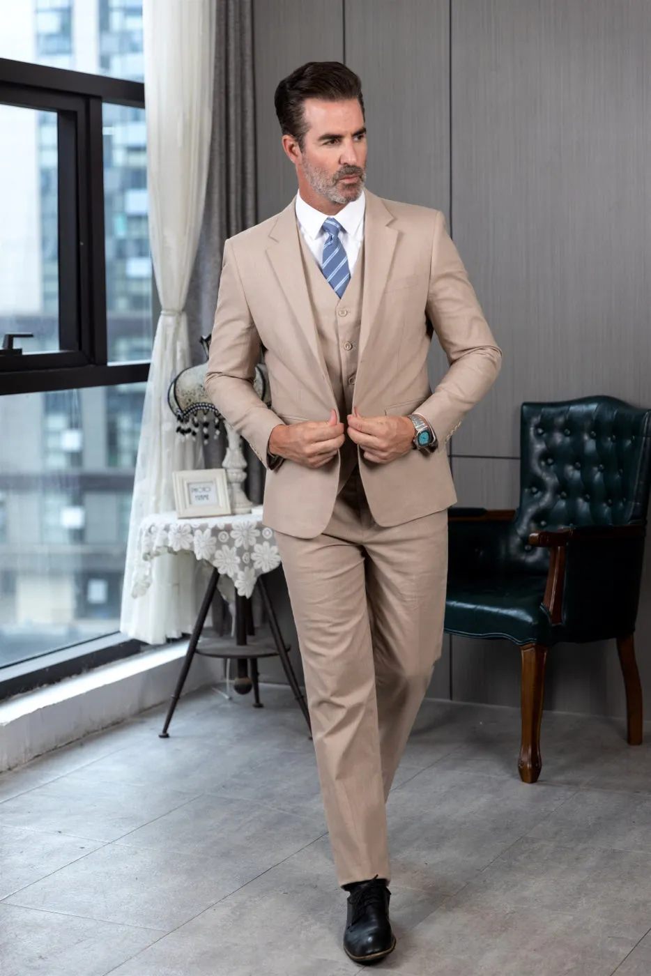3 Piece Notch Lapel Men's Suit For Wedding (Blazer Vest Pants)