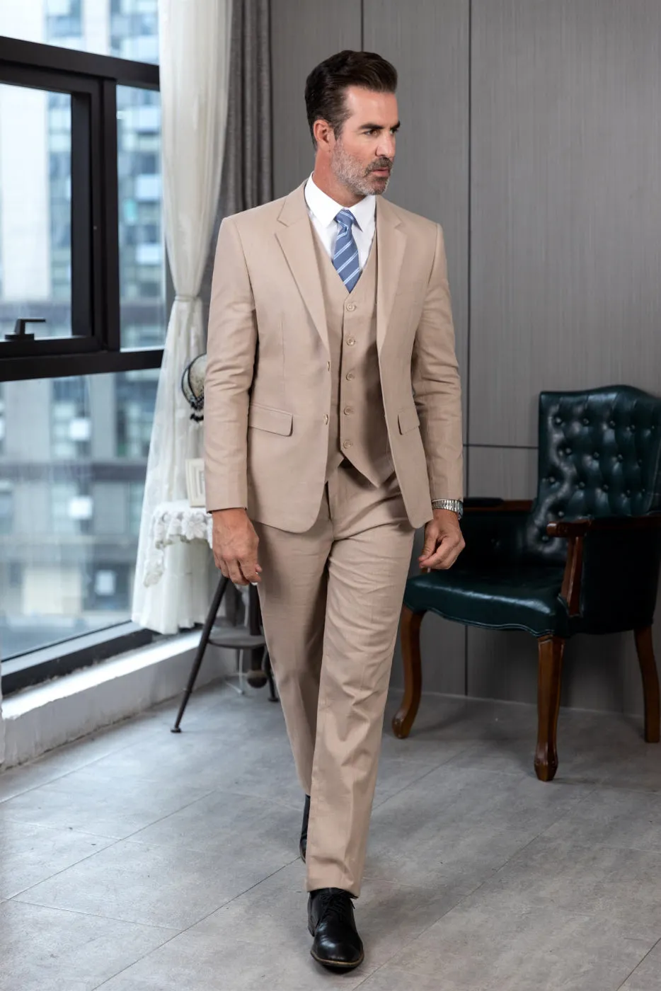 3 Piece Notch Lapel Men's Suit For Wedding (Blazer Vest Pants)