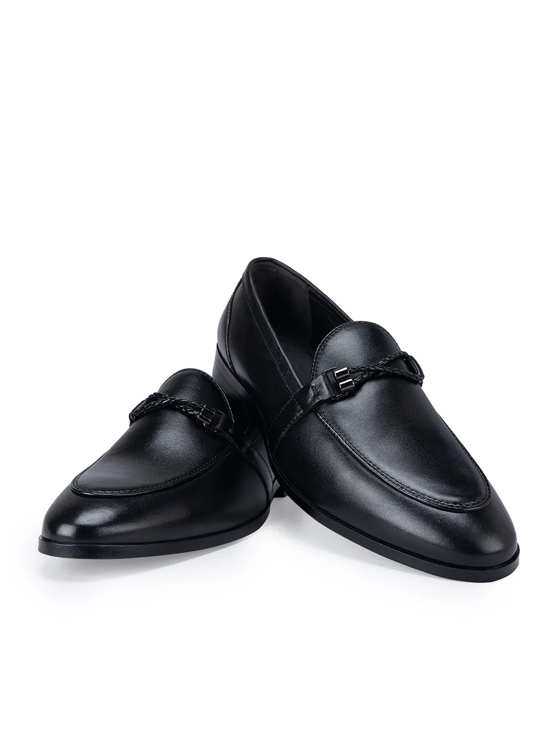 Black Braided Leather Loafers