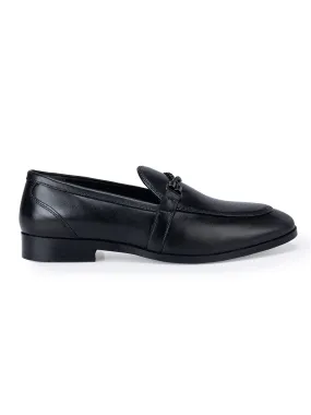 Black Braided Leather Loafers