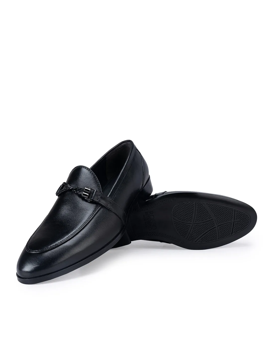 Black Braided Leather Loafers