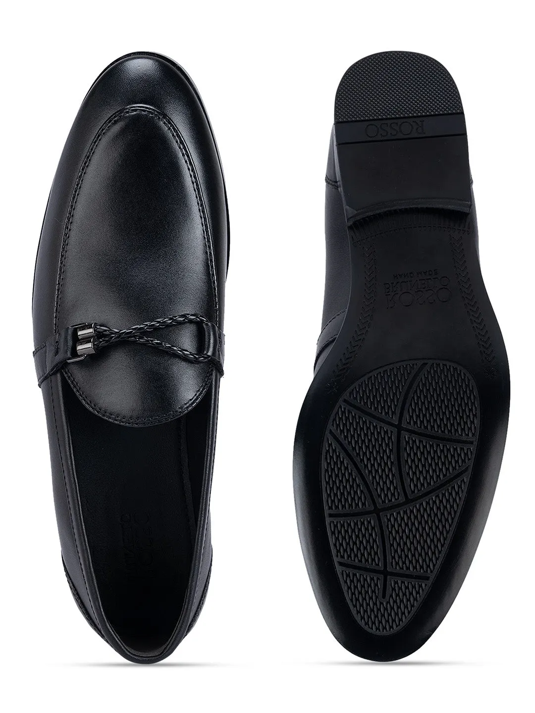 Black Braided Leather Loafers