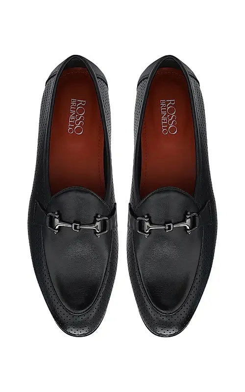 Black Perforated Leather Loafers