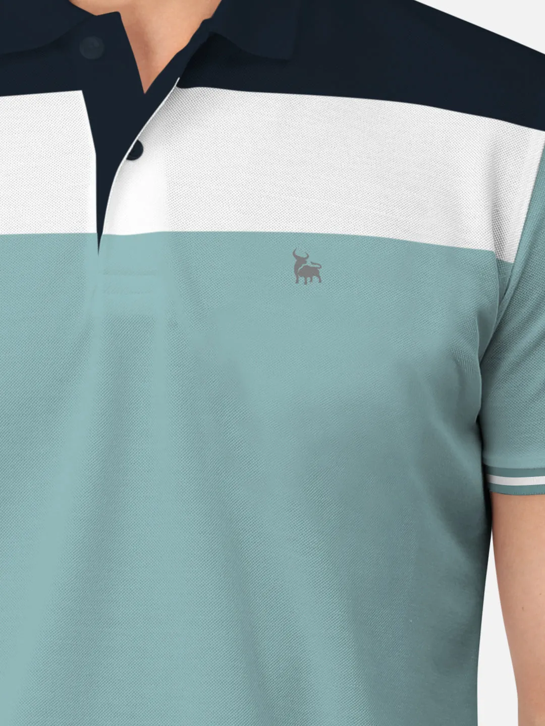 BULLMER Sea Green Trendy Printed Half Sleeve Polo T-shirt for Mens