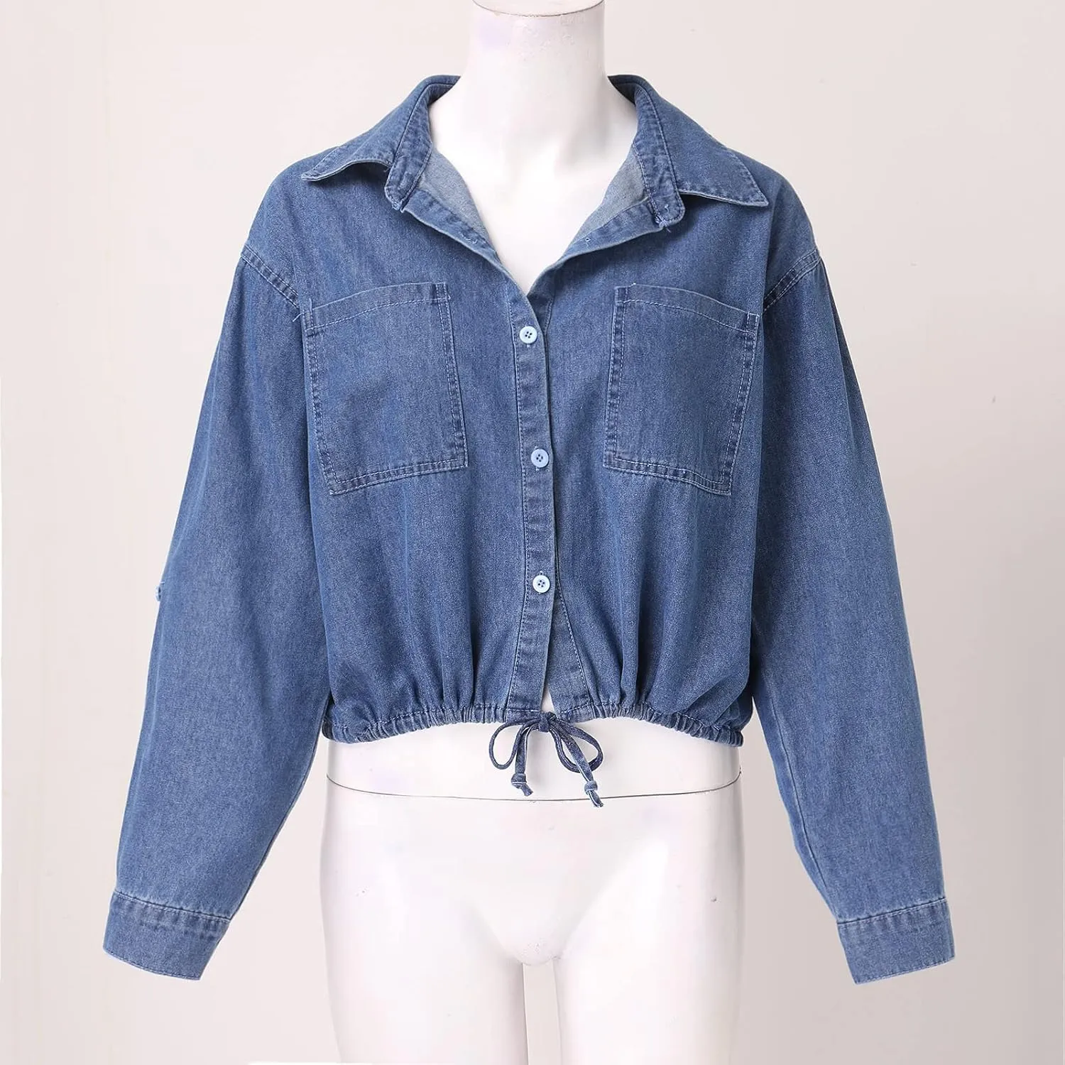 Denim Shirt Women Women Compression Long Sleeve Drawstring Cropped Fitness Hoodie Sweatshirts Jacket For Women