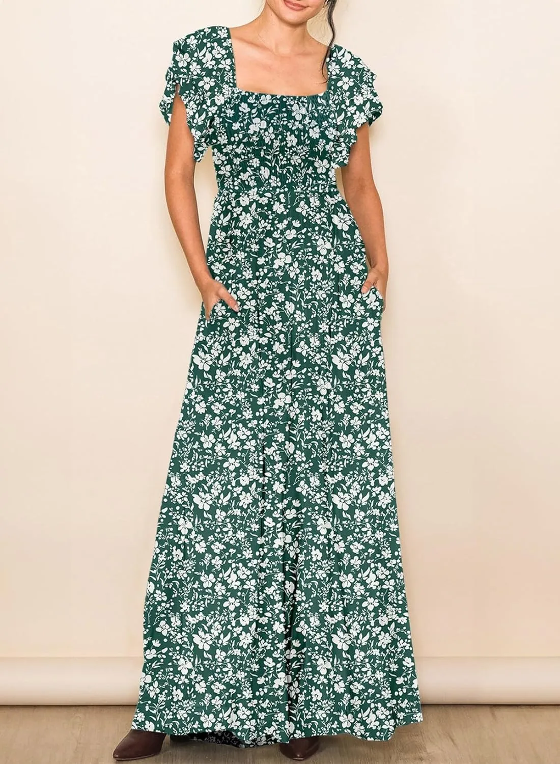 Dokotoo Women's Casual Loose Overalls Jumpsuits One Piece Ruffle Short Sleevel Printed Wide Leg Long Pant With Pockets