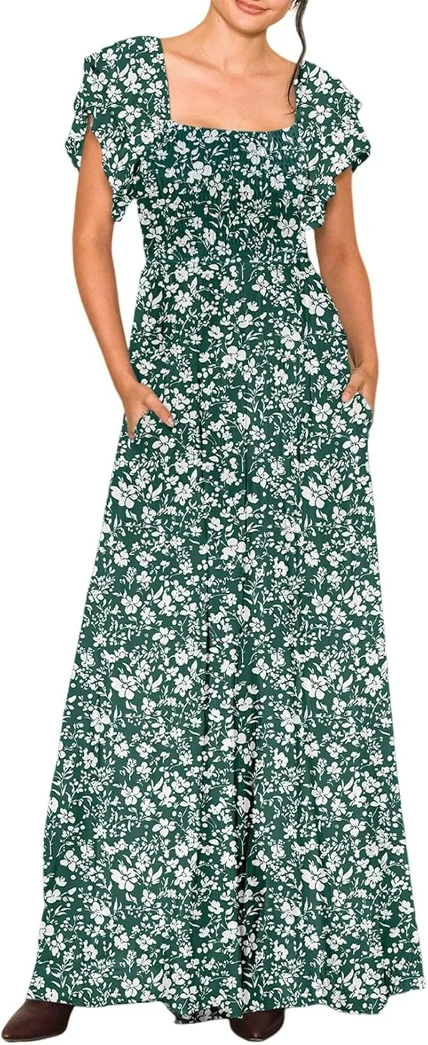 Dokotoo Women's Casual Loose Overalls Jumpsuits One Piece Ruffle Short Sleevel Printed Wide Leg Long Pant With Pockets