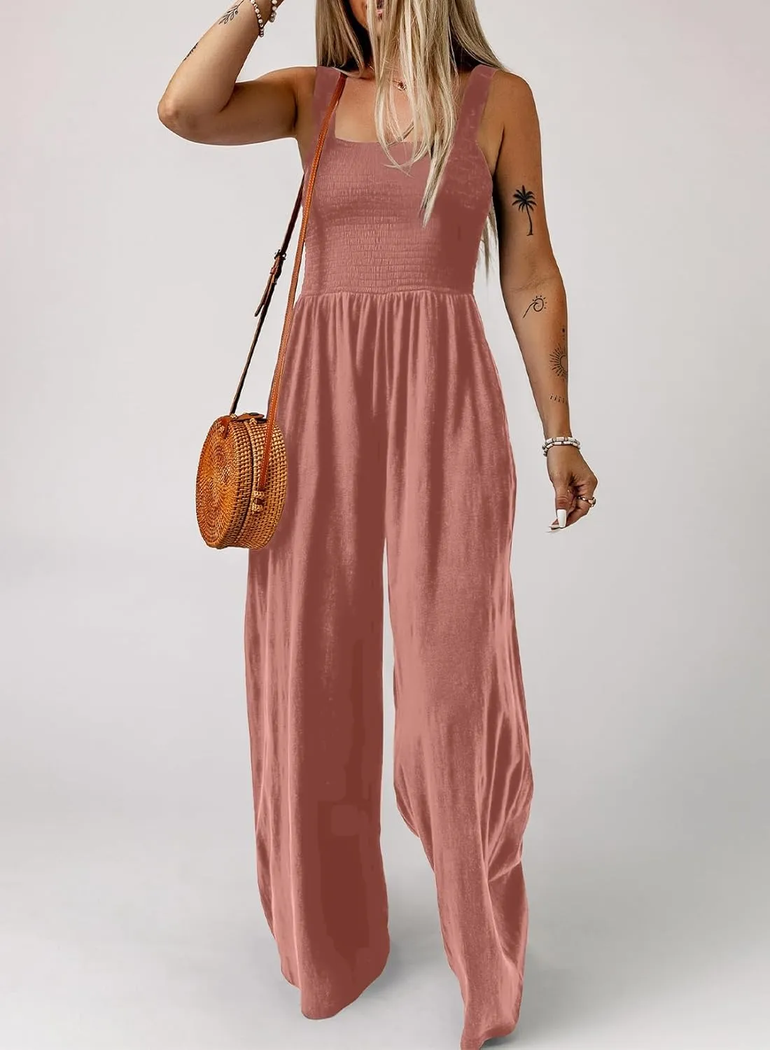 Dokotoo Women's Casual Loose Overalls Jumpsuits One Piece Sleeveless Wide Leg Long Pant Rompers With Pockets
