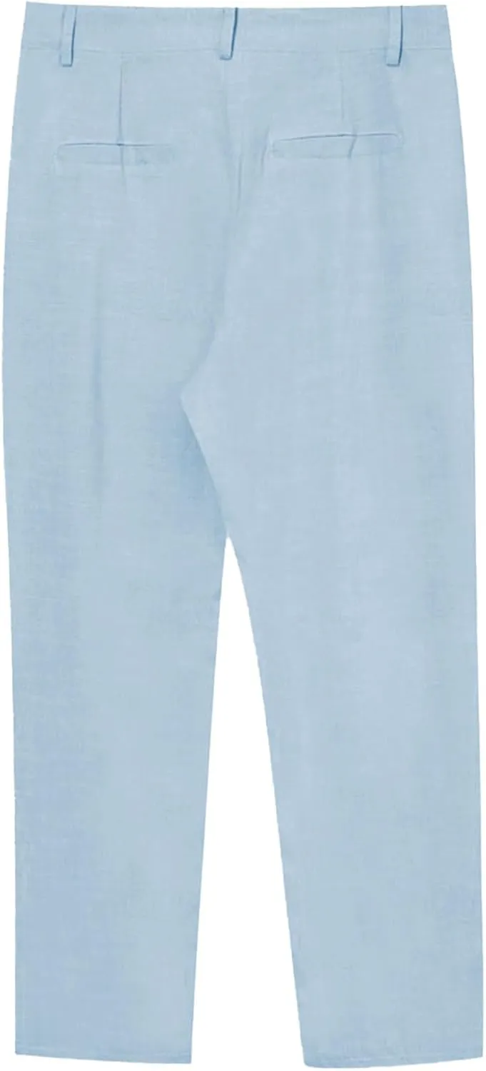 evzosrz Mens Casual Linen Pants Lightweight Elastic Drawstring Waist Long Pants Loose Fit Hippie Straight Yoga Beach Trousers