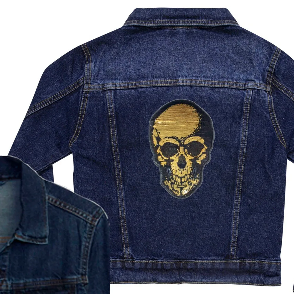 Gold Sequin Skull Denim Jacket