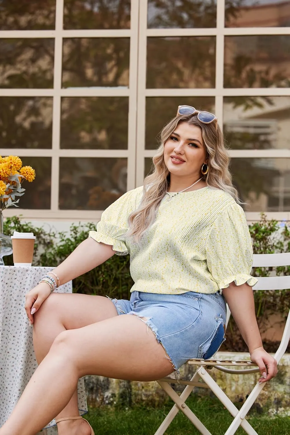 IN'VOLAND Plus Size Womens Summer Shirt Floral Tops Crewneck Casual Short Sleeve Babydoll Blouses