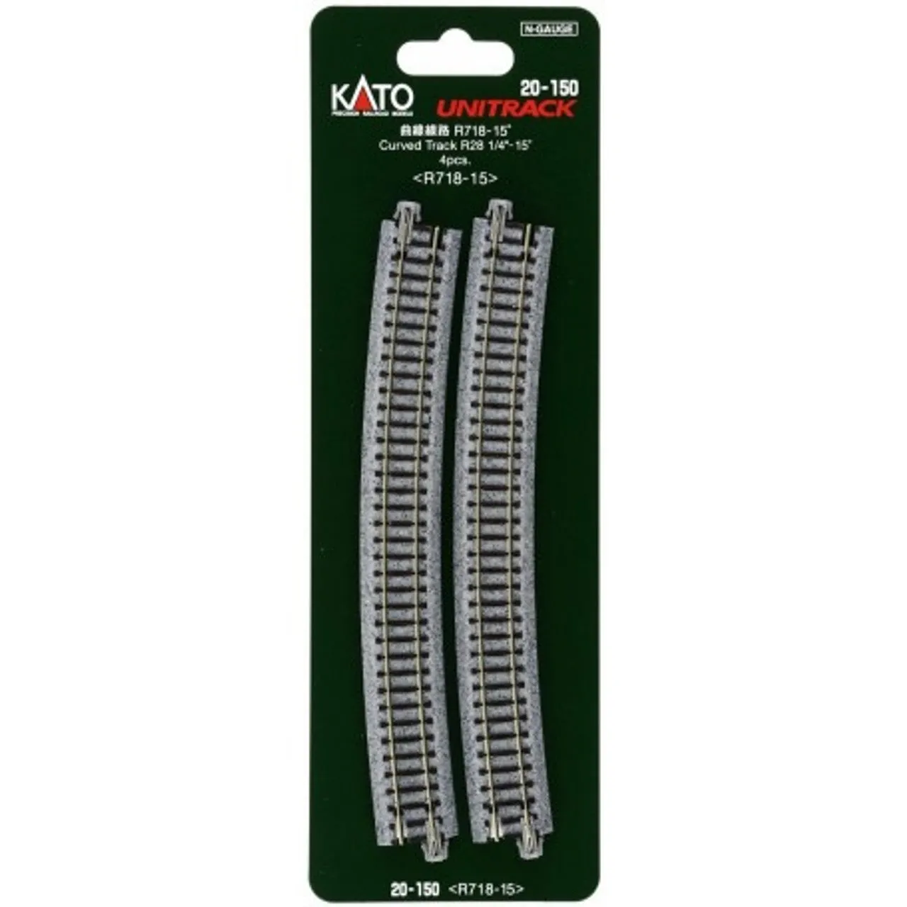 Kato 20-150, N Scale Unitrack Curved Section, 28 1/4" 718mm, 15 Degrees