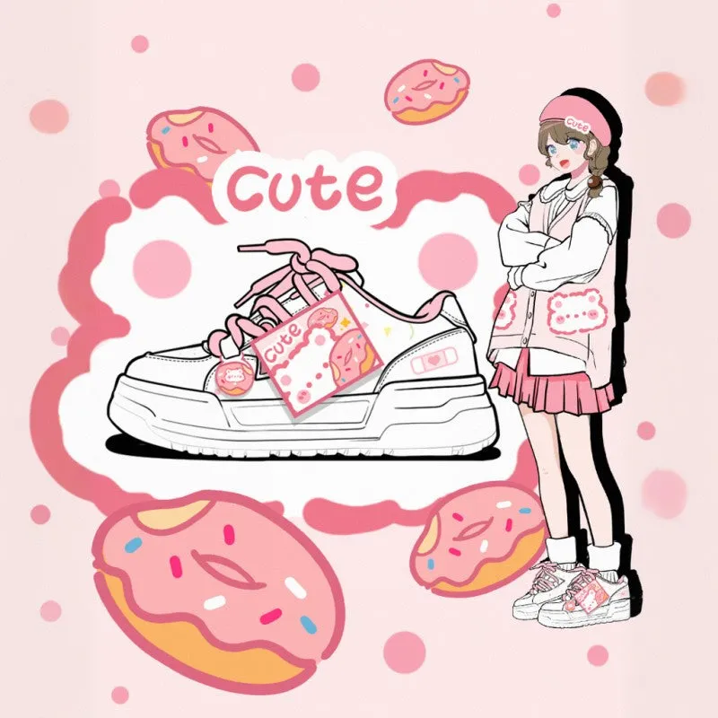 Kawaii Pink Donut Bear Casual Sneakers