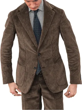 Men's Corduroy Suit 2 Piece Vintage Casual Two Button Fashion Sport Coat Notch Lapel Blazer Jacket Pants