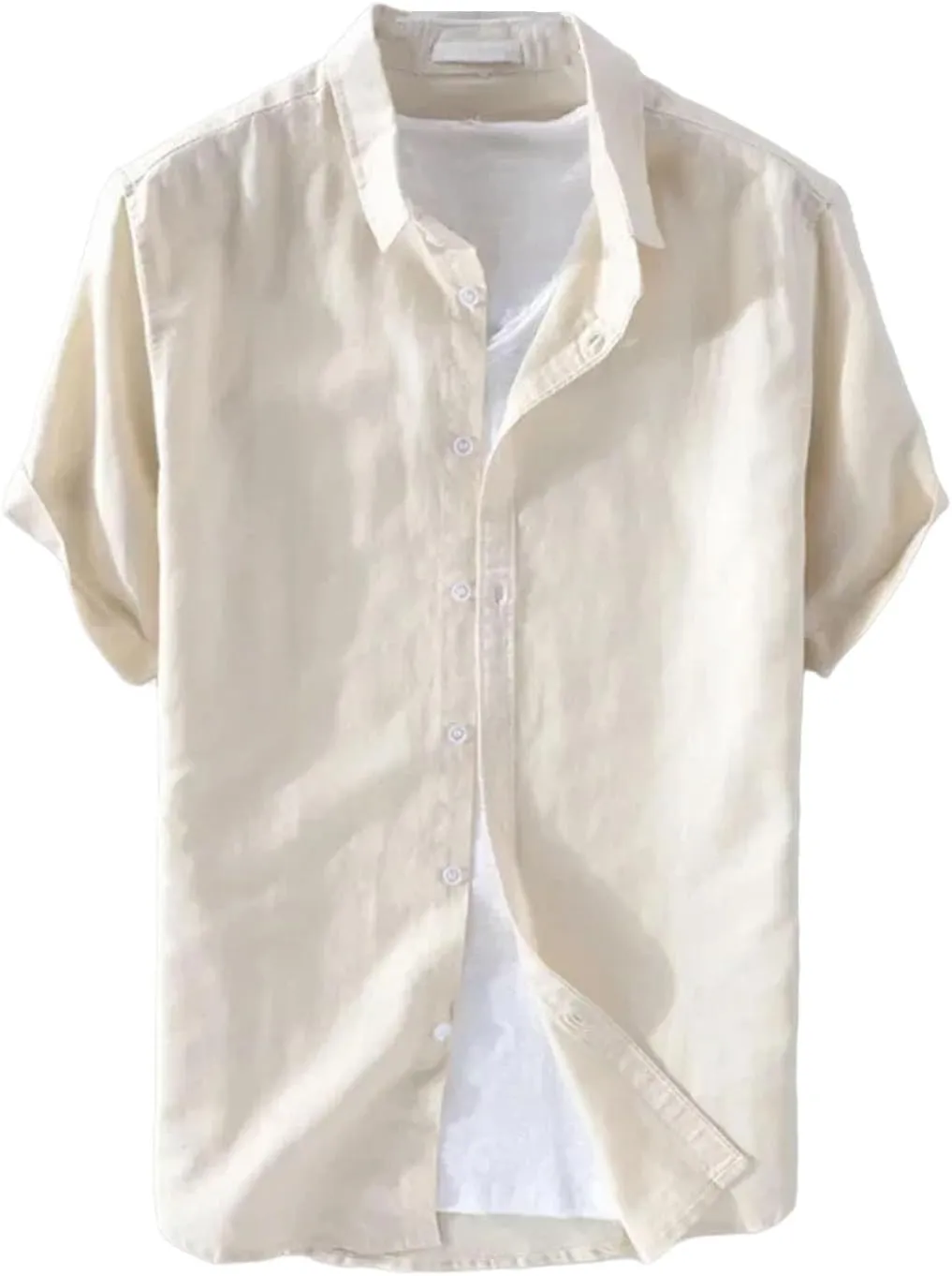 Men's Pure Linen Short Sleeve Shirt for Men Casual Half Sleeve Cotton Linen Fabric White Color Wear Beach Shirt