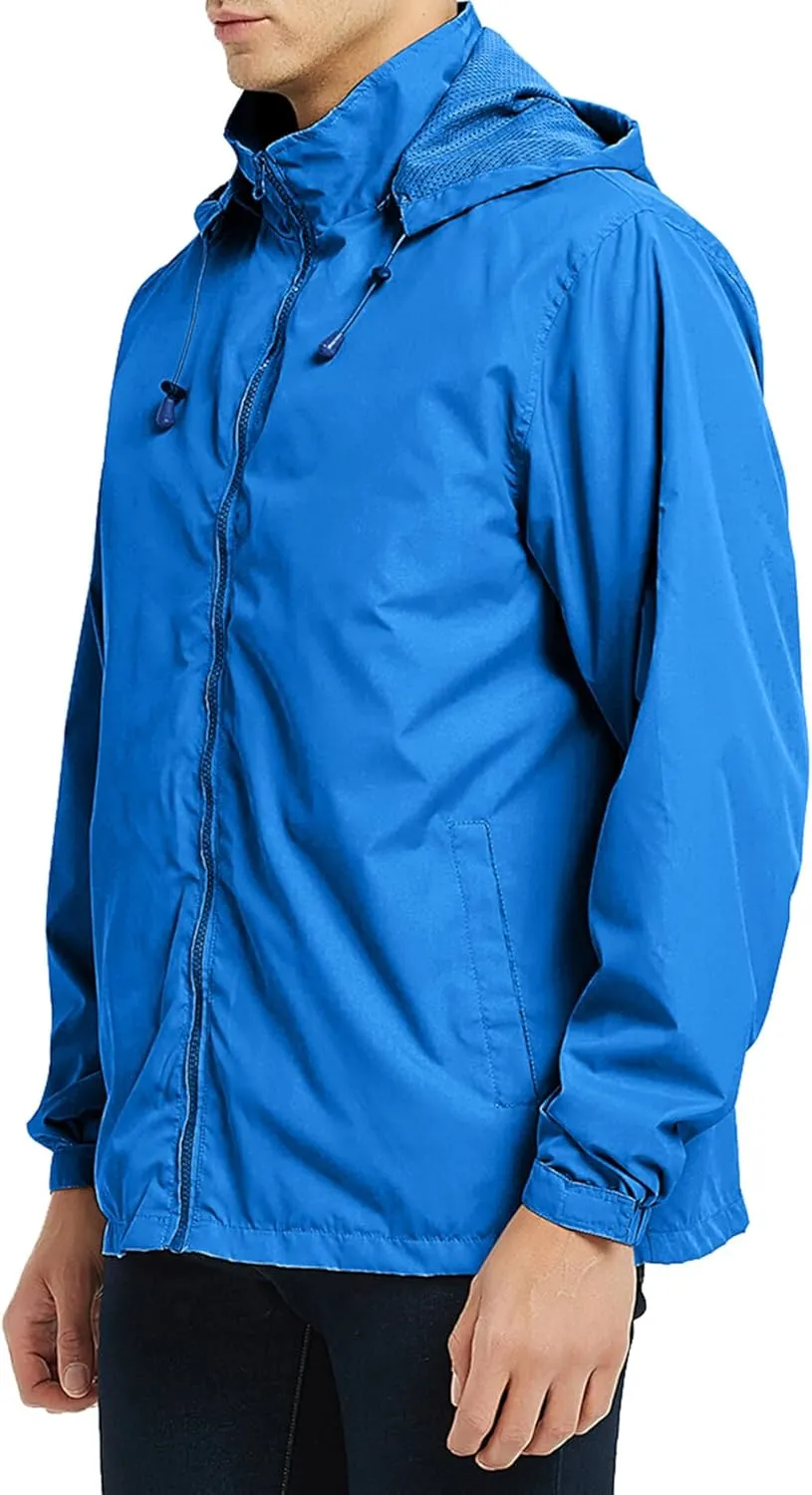Men's Rain Jacket Waterproof Lightweight Packable Rain Shell Raincoat Hooded Coat Fall Winter Windbreaker for Hiking
