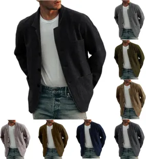 Mens Wool Blend Jacket Lightweight Casual Outwear Notch Lapel Shacket Jacket Single Breasted Coat with Pockets