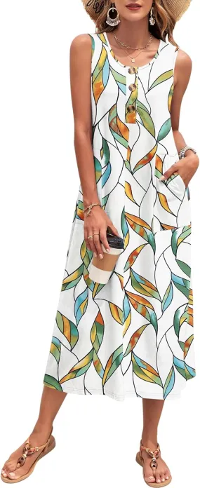MOLERANI Women's Summer Maxi Dress 2025 Sleeveless Button Down Casual Loose Long Beach Sundress Travel Vacation Outfits