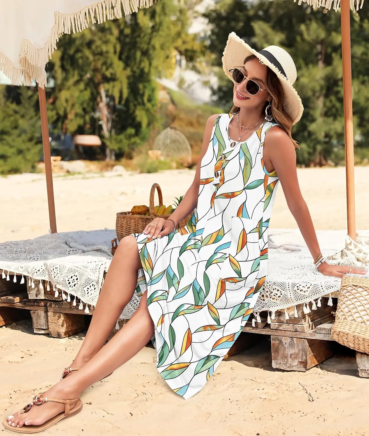 MOLERANI Women's Summer Maxi Dress 2025 Sleeveless Button Down Casual Loose Long Beach Sundress Travel Vacation Outfits