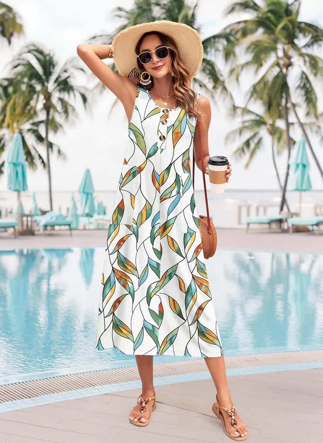 MOLERANI Women's Summer Maxi Dress 2025 Sleeveless Button Down Casual Loose Long Beach Sundress Travel Vacation Outfits
