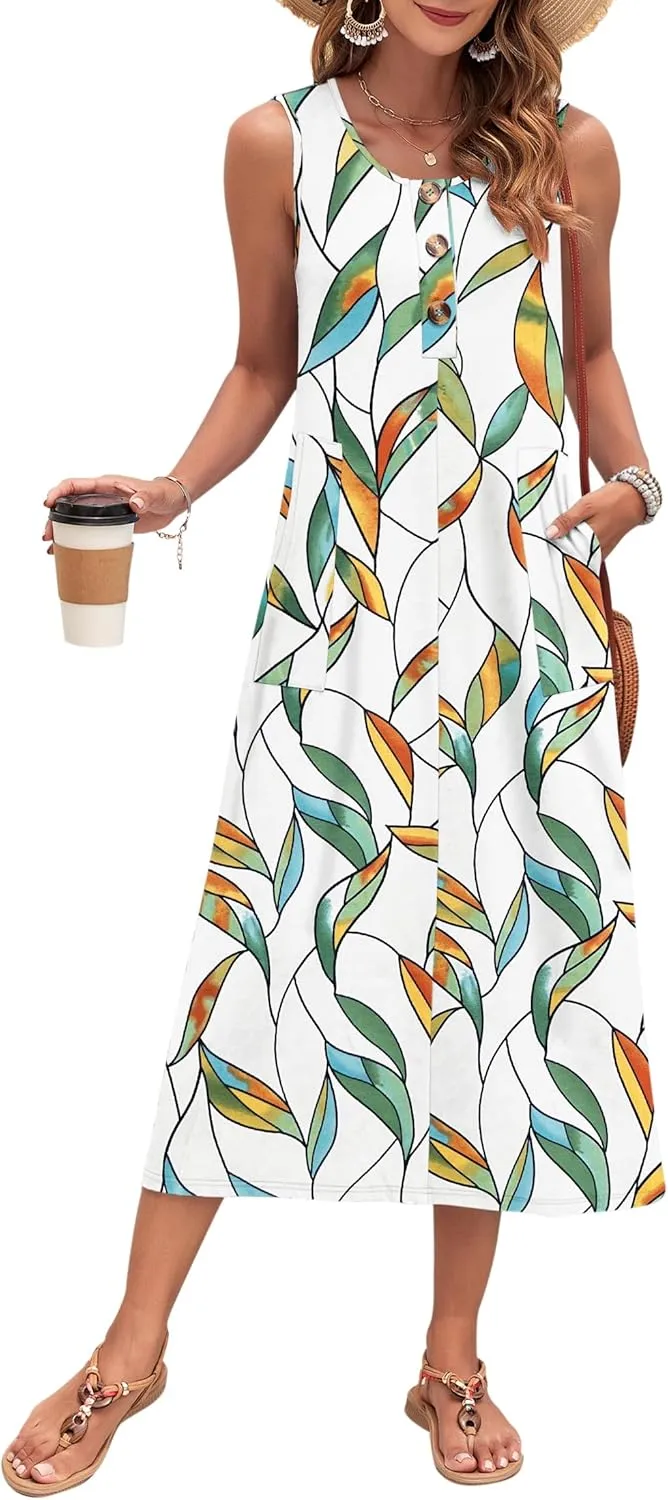 MOLERANI Women's Summer Maxi Dress 2025 Sleeveless Button Down Casual Loose Long Beach Sundress Travel Vacation Outfits