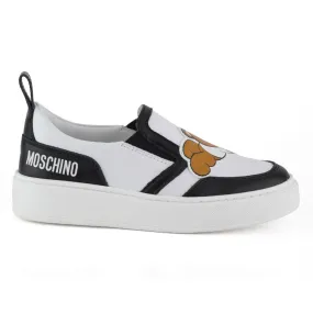 Moschino Kids Teddy Bear Patch Leather Slip-On Low Sneakers