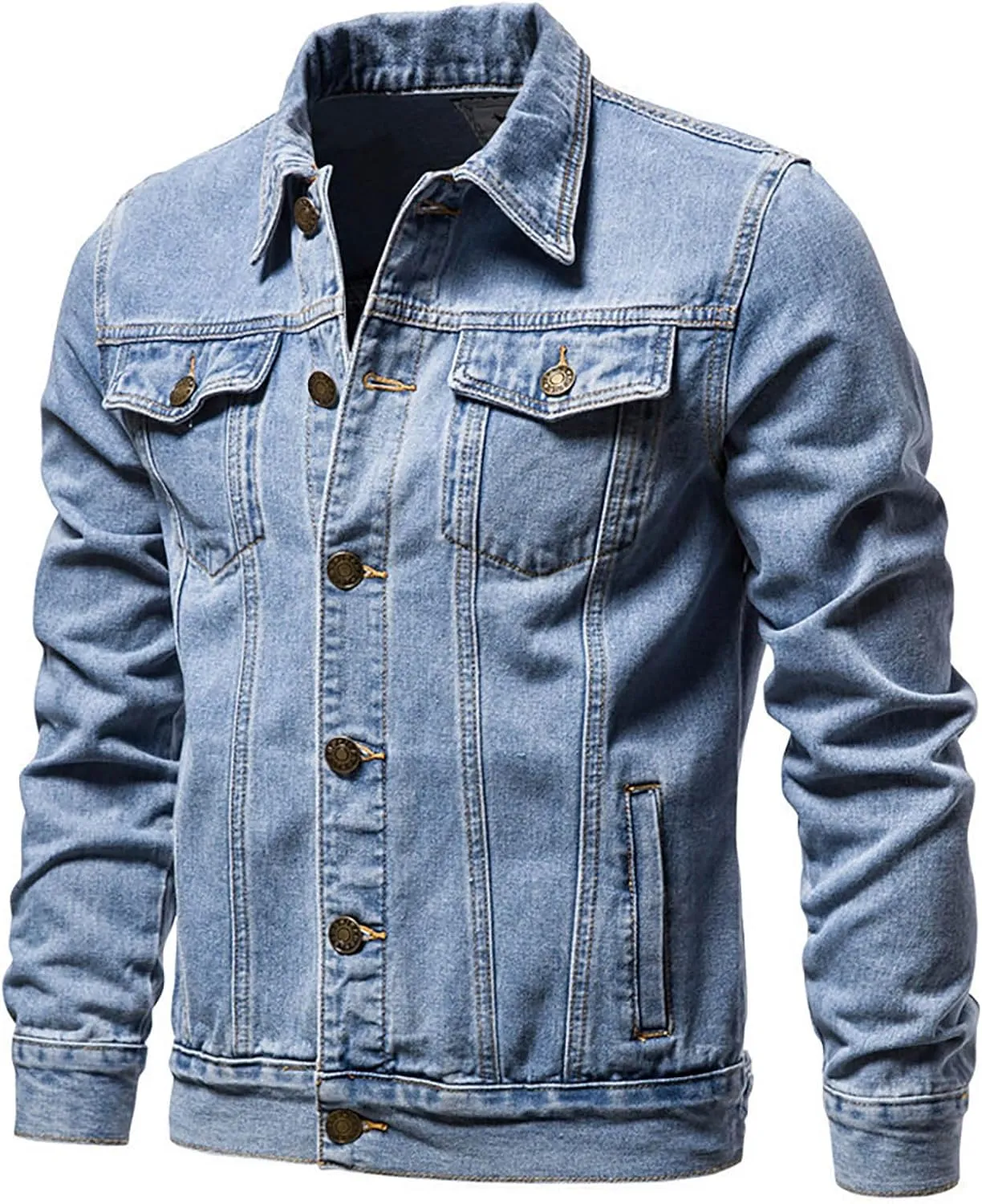 NATHGAM Men's Denim Jacket Slim Fit Button Western Cowboy Jackets Distressed Jean Trucker Jackets Fall Fashion Casual Coats