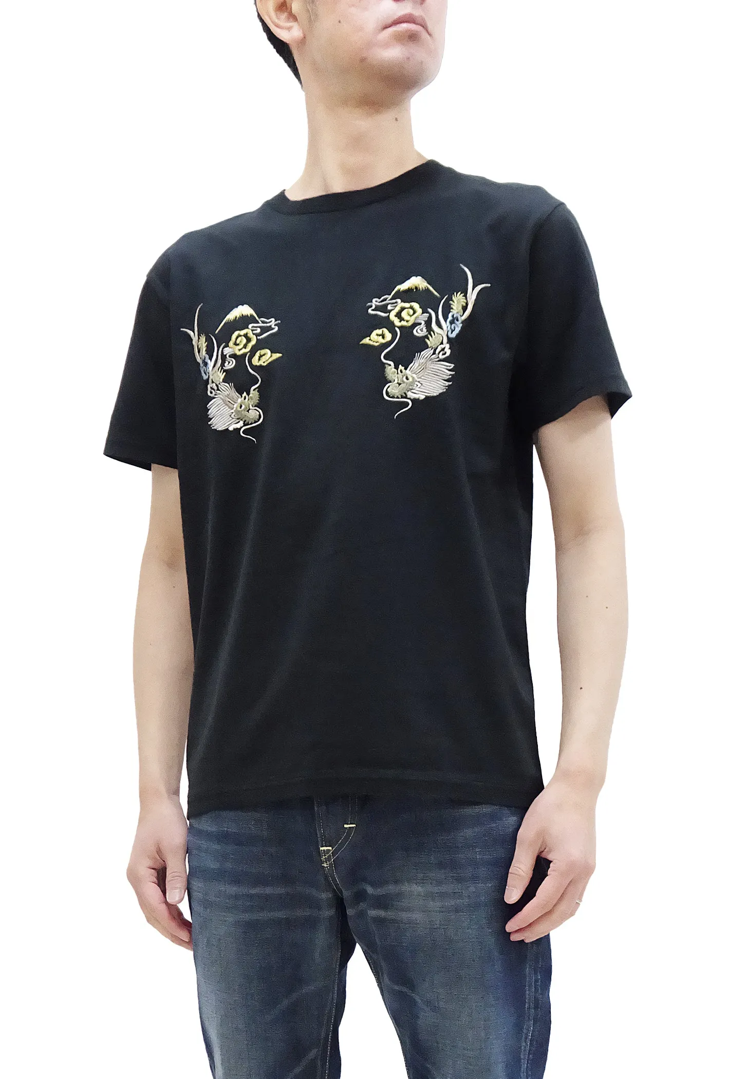 Tailor Toyo T-shirt Men's Sukajan Style Japan Map Embroidered Short Sleeve Tee TT79215 119 Black