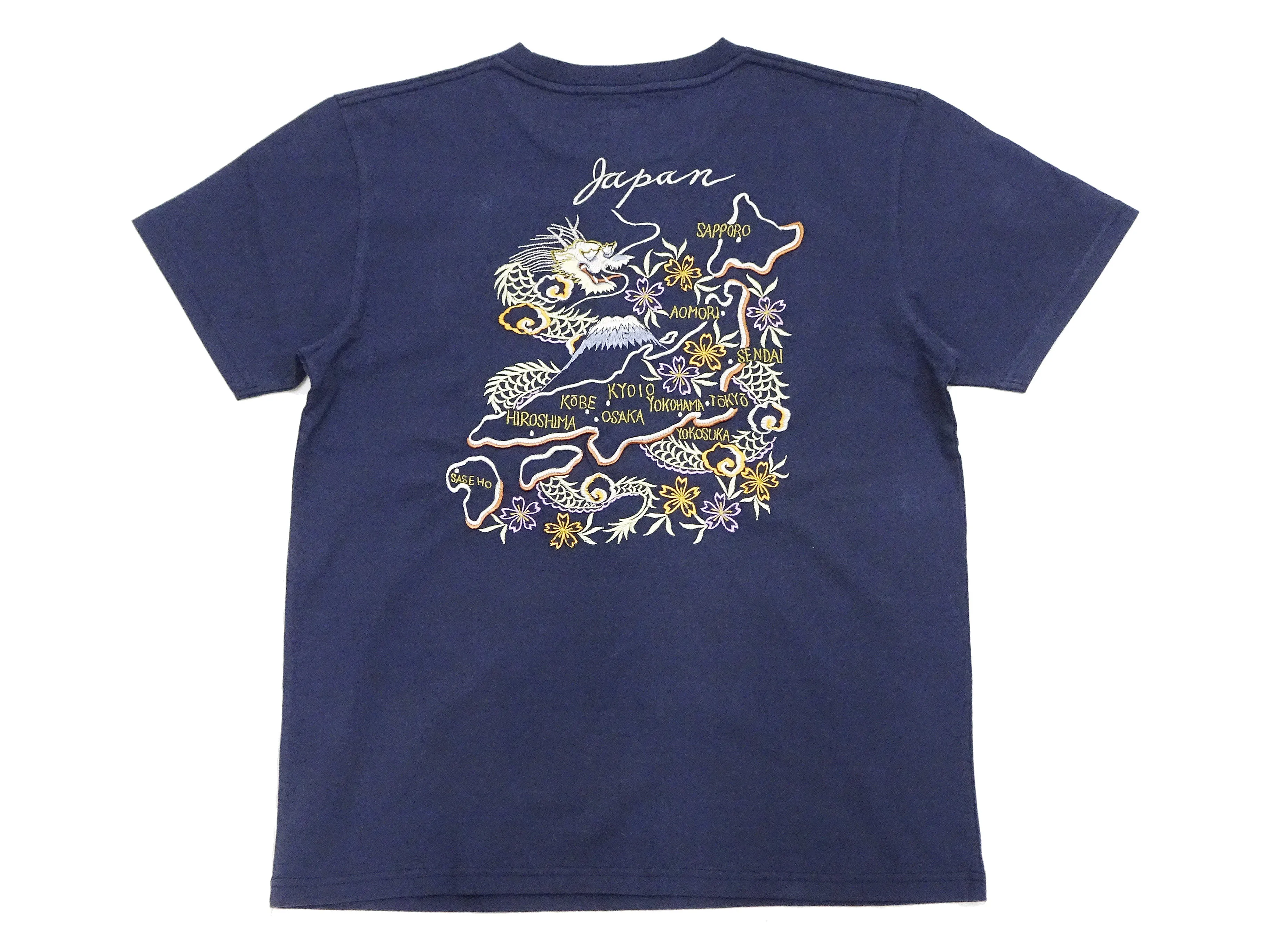 Tailor Toyo T-shirt Men's Sukajan Style Japan Map Embroidered Short Sleeve Tee TT79215 128 Navy-Blue