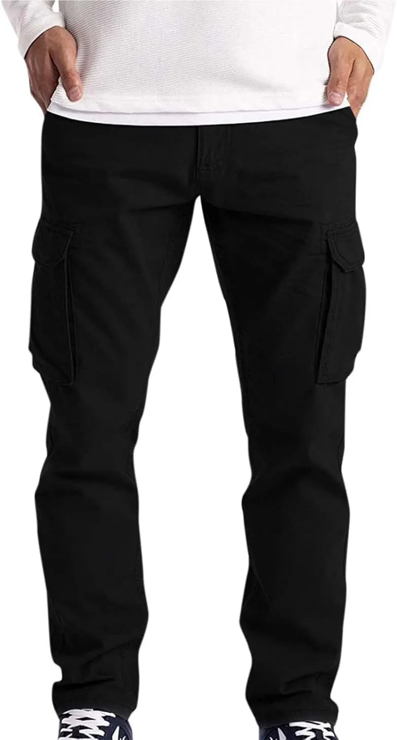 Thatrich Mens Cargo Pants Relaxed Fit Sweatpants for Jogging Straight Leg Trousers Solid Color Casual Cargo Pant Multi Pocket