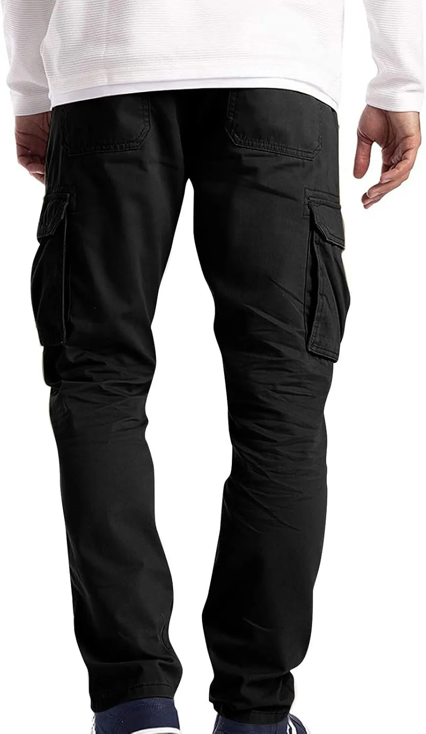 Thatrich Mens Cargo Pants Relaxed Fit Sweatpants for Jogging Straight Leg Trousers Solid Color Casual Cargo Pant Multi Pocket
