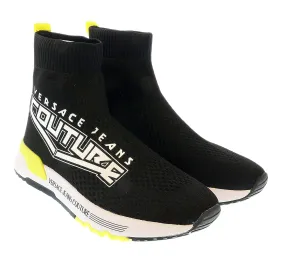 Versace Jeans Couture Black Neon Yellow Knit Sock Fashion Ankle Boot Sneakers-
