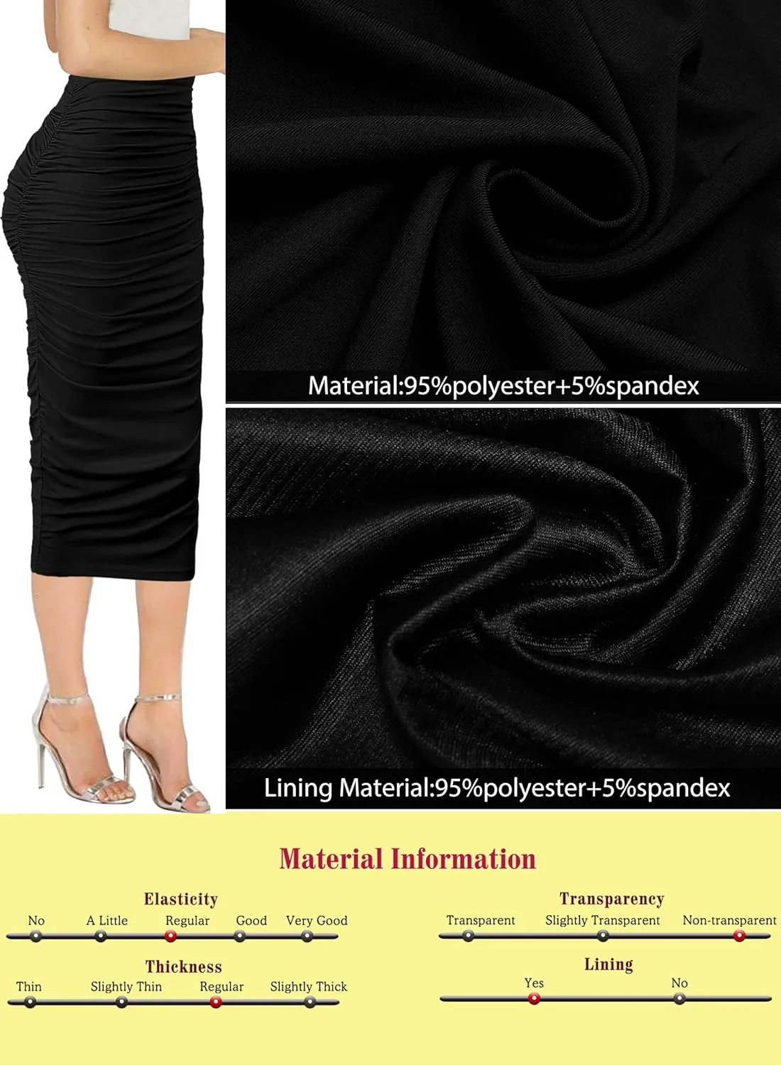 VFSHOW Womens Ruched Ruffle High Waist Casual Wok Office Party Slim Fitted Bodycon Pencil Midi Mid-Calf Skirt