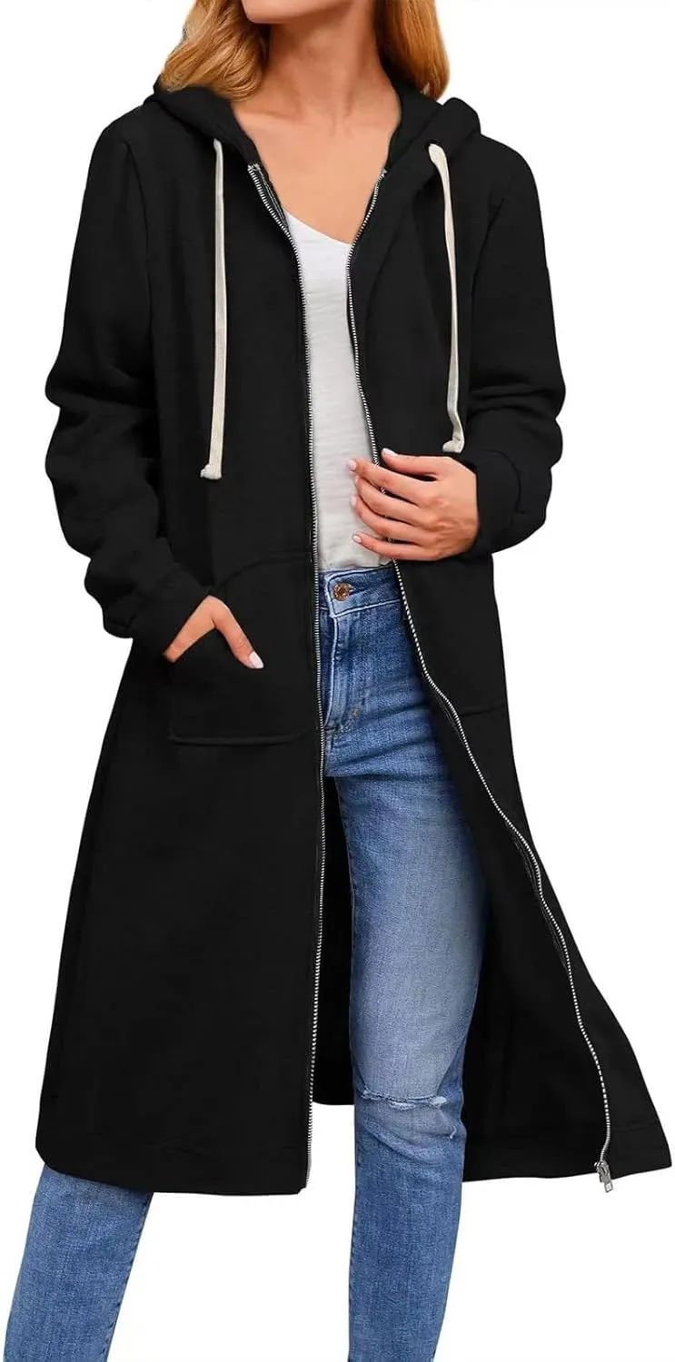Womens Casual Zip Up Hoodies Lightweight Fleece Jacket Plus Size Long Sleeve Tunic Sweatshirt