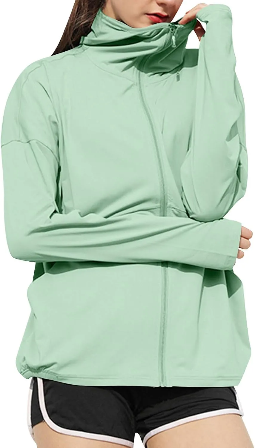 Women's Sun Protection Shirts Athletic Workout Scrub Jacket Track Full Zip Up Sportswear Hiking Outdoor Jacket Shirt