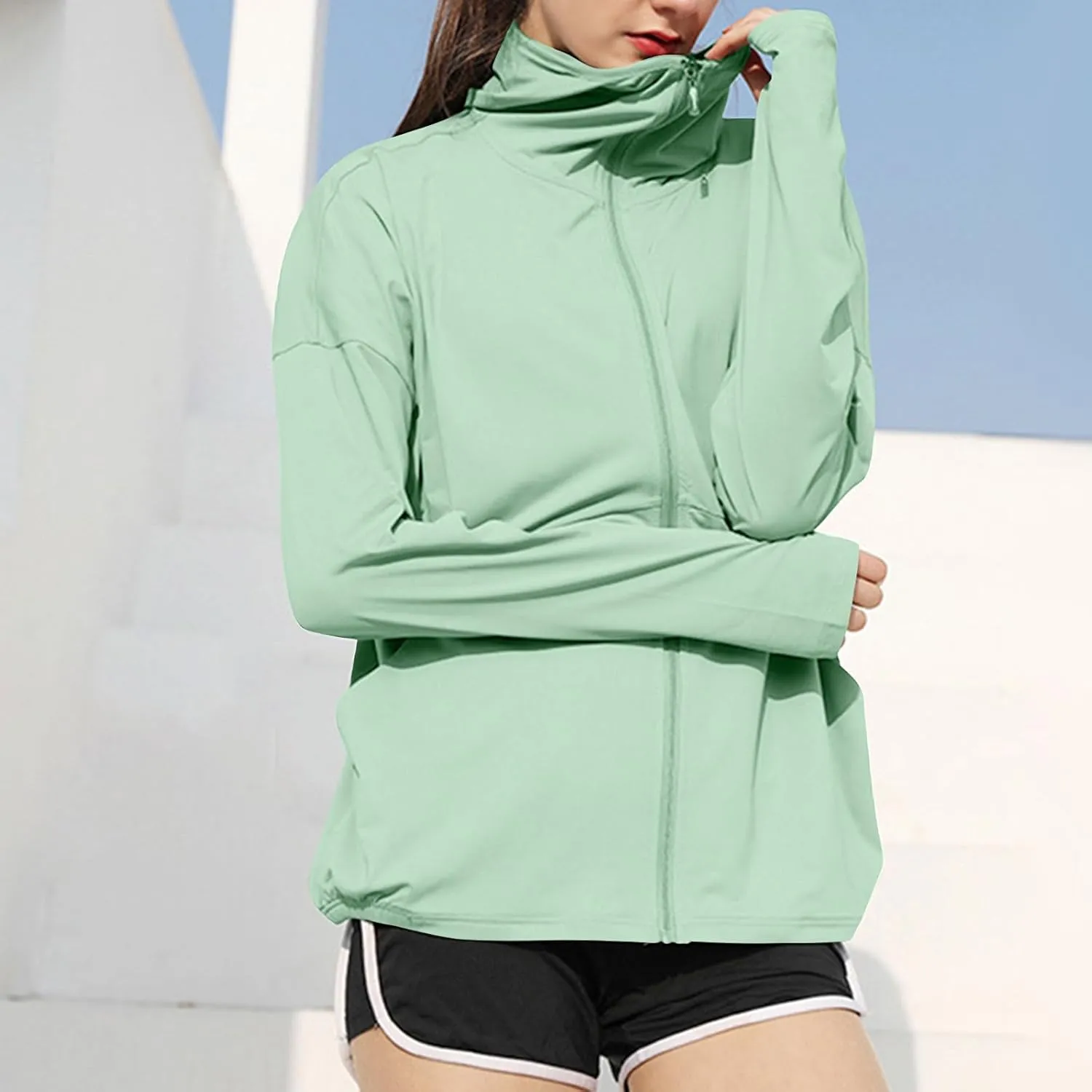 Women's Sun Protection Shirts Athletic Workout Scrub Jacket Track Full Zip Up Sportswear Hiking Outdoor Jacket Shirt