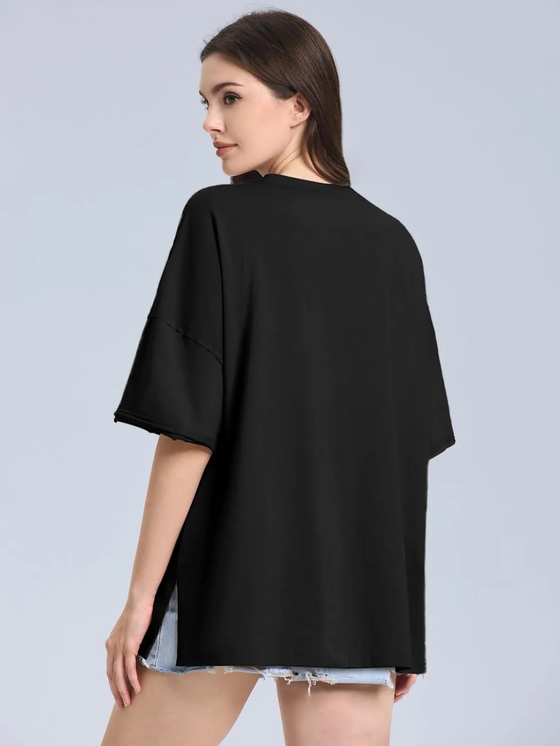 ZANZEA Oversized T Shirts for Women Short Rolled Sleeve Round Neck Summer Tops Drop Shoulder Casual Loose Basic Tees