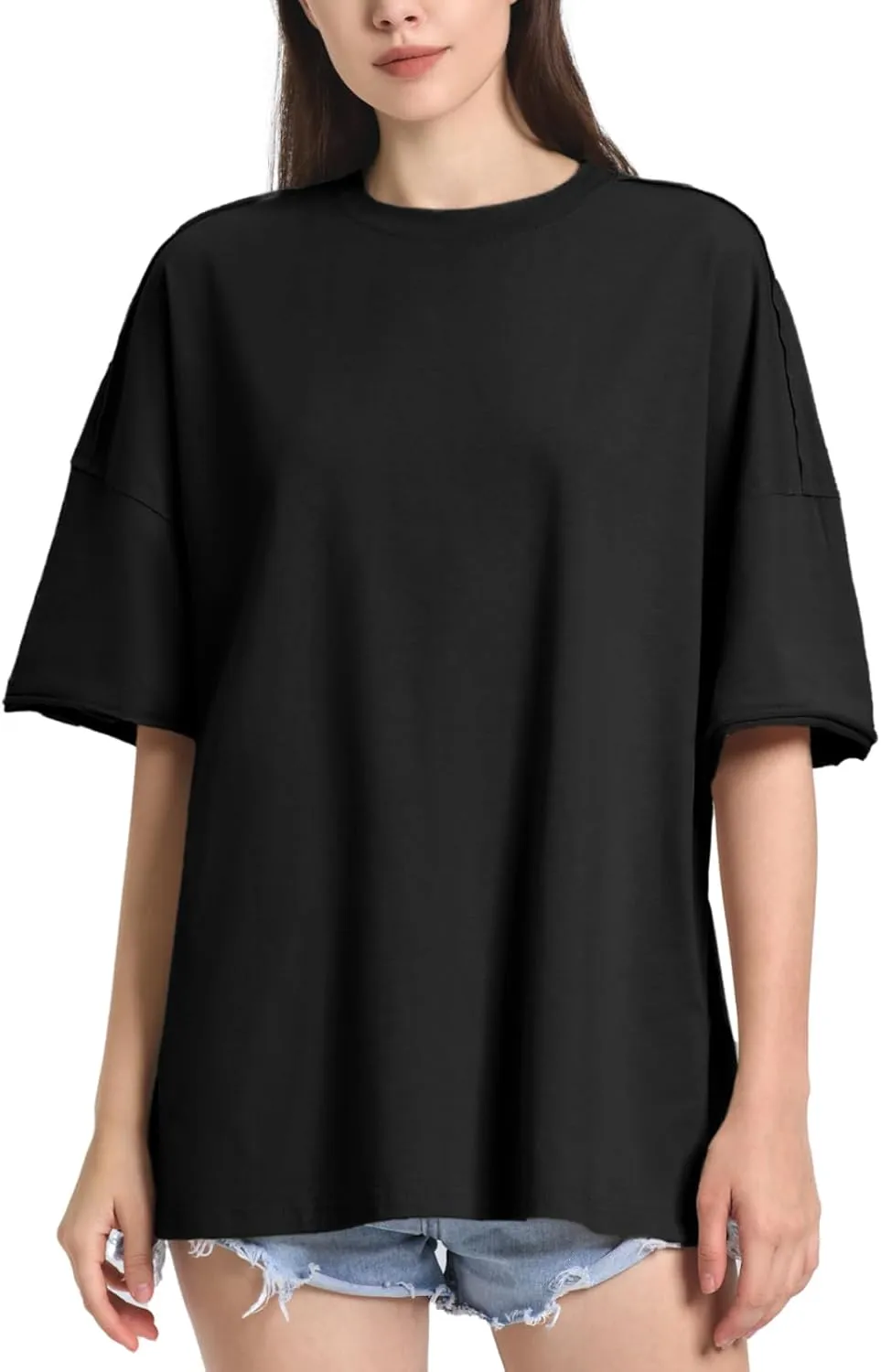 ZANZEA Oversized T Shirts for Women Short Rolled Sleeve Round Neck Summer Tops Drop Shoulder Casual Loose Basic Tees